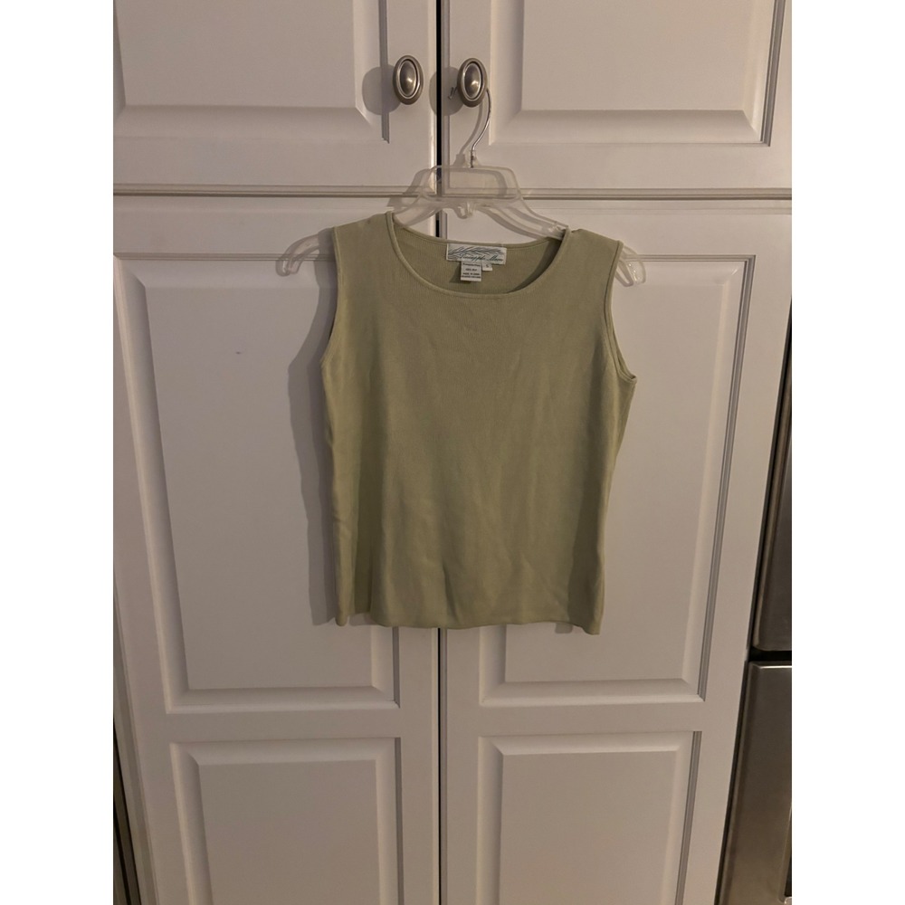 Pineapple Moon Womens Sage Green 100% Silk Ribbed Knit Sleeveless Shell Top S